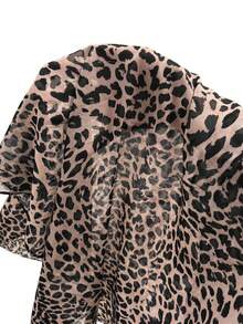 Women's Autumn/Winter Elegant Commute Chiffon Leopard Print Blazer With Lining, Ribbon Patchwork Design, Double-Breasted Adjustable Waist Belt, Long Sleeve - Black - View 7