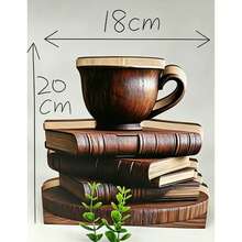 1pc Vintage Wooden Book & Coffee Cup Ornament - 2D Printed Art Decor, Suitable For Home And Study, Classic Style, Ideal Gift For Book Lovers And Coffee Enthusiasts, Coffee Table Decor, Cozy Corner - 1PC - View 5