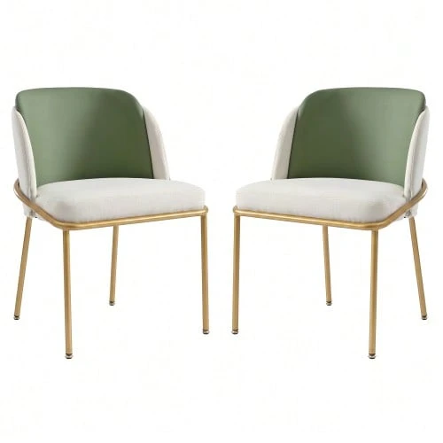 2 Modern Chairs With Angled And Adjustable Legs, Ideal For Living Rooms, Open Offices And Dining Rooms (Green And Gold) - Green - View 1