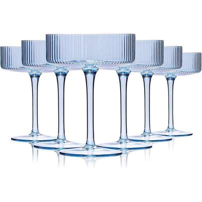 1/2/4/6/12pcs 10oz Ribbed Coupe Martini Glasses, Stemmed Glasses For Champagne, Party And Home. Suitable For Indoor And Outdoor, Party, Valentine's Day, Wedding, Restaurant, Anniversary, Christmas