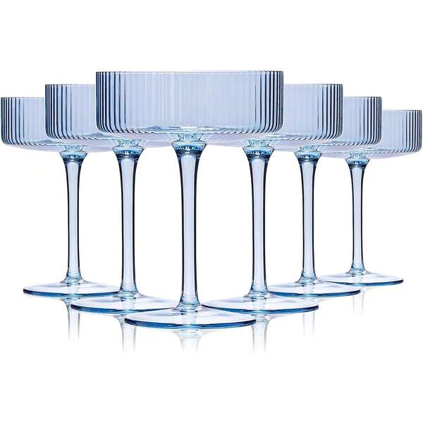 1/2/4/6/12 buah Gelas Martini Coupe Bergaris 10oz, Gelas Bertangkai untuk Champagne, Pesta dan Rumah. Cocok untuk Dalam dan Luar Ruangan, Pesta, Hari Valentine, Pernikahan, Restoran, Ulang Tahun, Natal