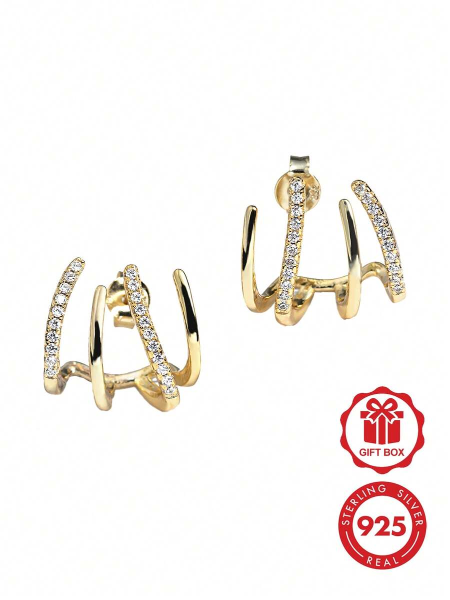 Fashion Unique 925 Sterling Silver 18K Gold Plated Half Hoop Earrings Asymmetrical CZ Zirconia Claw Set Stud Earrings For Women - Claw Paw Stud Earrings - View 1