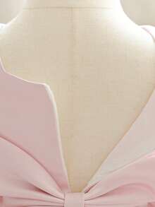 Baby Girls Square Neck Solid Color Bow Satin Cute Princess Dress For 1st Birthday Party And Daily Wear, Headband Not Included - Dusty Pink - View 11