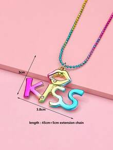 1pc Minimalist Fashion Vacuum Gradient Color Lip Letter KISS Pendant Necklace, Suitable For All Seasons/Gift/Holiday Wear For Kids - Multicolor - View 5