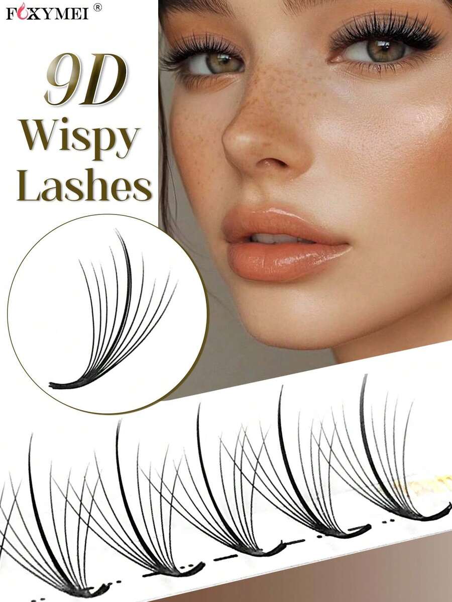 FOXYMEI 12 Rows Fluffy Pre-Made Eyelash Fans C/D Curl 9D Pointed Tip Lash Extensions 8-15mm Natural Soft Handmade Woven Lash Extensions Imported Material Pre-Made Voluminous Eyelash Fans Soft Lightweight Natural False Eyelashes