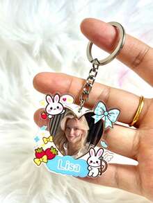 Llavero de Corazón Personalizable con Texto & Foto, Colgante de Acrílico con Marco de Conejo y Fresa Lindo, Regalo Conmemorativo Adorable para Dueños de Perros - Multicolor - Ver 6