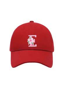 1pc Children's 26 Flower Letter Pattern Pink Baseball Cap, Toddler Girls Sun Hat, Suitable For Outdoor, Daily Wear, UV Protection - Red - View 6