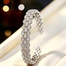 1pc Women's Fashion Multi-Layer Horse Eye Full Rhinestone Open Bangle, Vintage Hollow Adjustable Bracelet, Versatile Exquisite Jewelry For Party And Commute - Bracelet - View 2