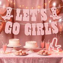 1 Set "Let's Go" Glitter Banner - Silver, 5 Ft | Bachelorette Party Decor, Cowgirl Theme Birthday Party, Last Rodeo Backdrop, Nashville, Rodeo Themed - Glittery Rose Gold (1 Set) - View 3