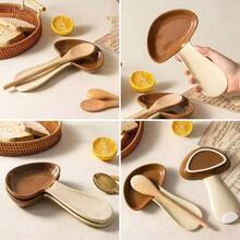 1pc Cute Mushroom Shaped Ceramic Spoon Rest Two-Tone Glossy Spoon Holder Heat Resistant Kitchen Countertop Utensil Rest For Spatula Spoon Table Decor - Multicolor - View 2