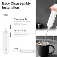 Feizsmile Value Electric Milk Frother, Rechargeable Type-C Interface, Portable Coffee Milk Froth Maker, Stainless Steel Whisk, Suitable For Home, Travel And Barista Daily Use. - White - View 8
