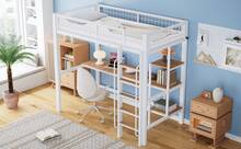 Bed Frame With Shelves And Table - Suitable For Children And Teenagers - Natural and White - 查看 11