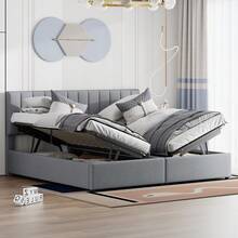 Bed Frame 180x200 Cm Hydraulic With Storage – Grey - 灰色 - 查看 2