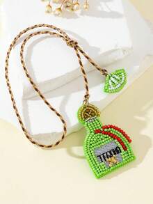 Handmade Beaded Ocean Vacation Style Matching Pair Pendant Bottle Lemon Cup Champagne Cup Coconut Tree Shape Fun Personalized Women's Bag Charm Versatile Accessory - Green - View 2