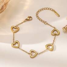 1 Set Stainless Steel Chain Heart Pendant Women's Fashion Necklace & Bracelet Jewelry Set, Gift Accessory - Multicolor a - View 6