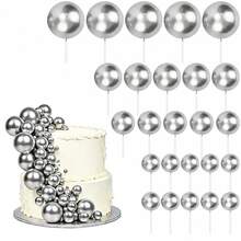 40pcs Multicolor Metallic & Matte Spherical Cake Toppers, Mini Foam Ball Decorations For Birthday & Wedding Cake Decor - Multicolor - View 4