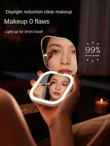 HYUNDAI Rechargeable Portable LED Makeup Mirror, 3-Color Dimmable Fill Light, Foldable Compact Mirror With Light - White - View 2