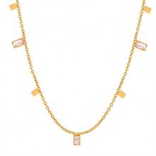 1pc Japanese & Korean Style Water Drop Square Lightweight Luxury Niche Design Versatile Stainless Steel Personalized Collarbone Necklace - Gold - View 4