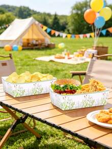 10pcs/20pcs/30pcs/50pcs Green Wildflower Paper Snack Trays 1.7x3.5x5.3 Inch Plant Print Food Boats, Suitable For Chips, Fries, Burgers, Nachos, Popcorn, Macaron Color Floral Tabletop Decor Trays, Bridal Shower, Birthday, Garden Tea Party Supplies - Multi-color Green Edge - View 4