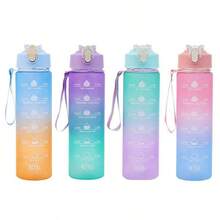 2 Botol Minum Warna Pelangi, Gelas Sedotan Gradien, Botol Minum Motivasi dengan Skala Waktu dan Tali Gantungan Portabel, Botol Minum Langsung - MultiWarna - View 4