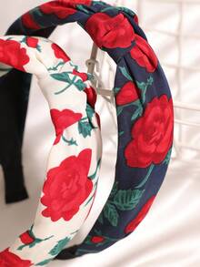2pcs Vintage Hong Kong Style Rose Twist Headband French Floral Wide Non-Slip Hair Hoop Versatile Face Washing Hair Accessory - Multicolor - View 4