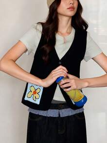 Women's Autumn Simple Casual Knit Vest Vacation Black - Black - View 5