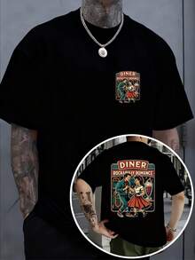 Kurzarm-T-Shirt mit Vintage-Rock-Paar-Diner-Print, aus % Baumwolle, 210 g, mit doppelseitigem Druck, Motiv vorne und hinten - Schwarz - Übersicht 1