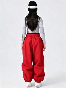 1件女款加厚哈倫式滑雪褲，寬鬆寬腿版型，附可調式腰帶與拉鍊收納口袋，情侶款滑雪度假穿搭紅色 - 紅色 - 查看 7