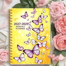 DANPERJI 1pc A5 Multi-Style 2027-2029 3-Year Monthly Spiral Bound Planner, Warm Yellow Background With Purple Lavender Butterfly Print Calendar Notebook, Suitable For Long-Term Monthly Planning And Goal Tracking - Multicolor - View 4