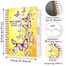 DANPERJI 1pc A5 Multi-Style 2027-2029 3-Year Monthly Spiral Bound Planner, Warm Yellow Background With Purple Lavender Butterfly Print Calendar Notebook, Suitable For Long-Term Monthly Planning And Goal Tracking - Multicolor - View 2