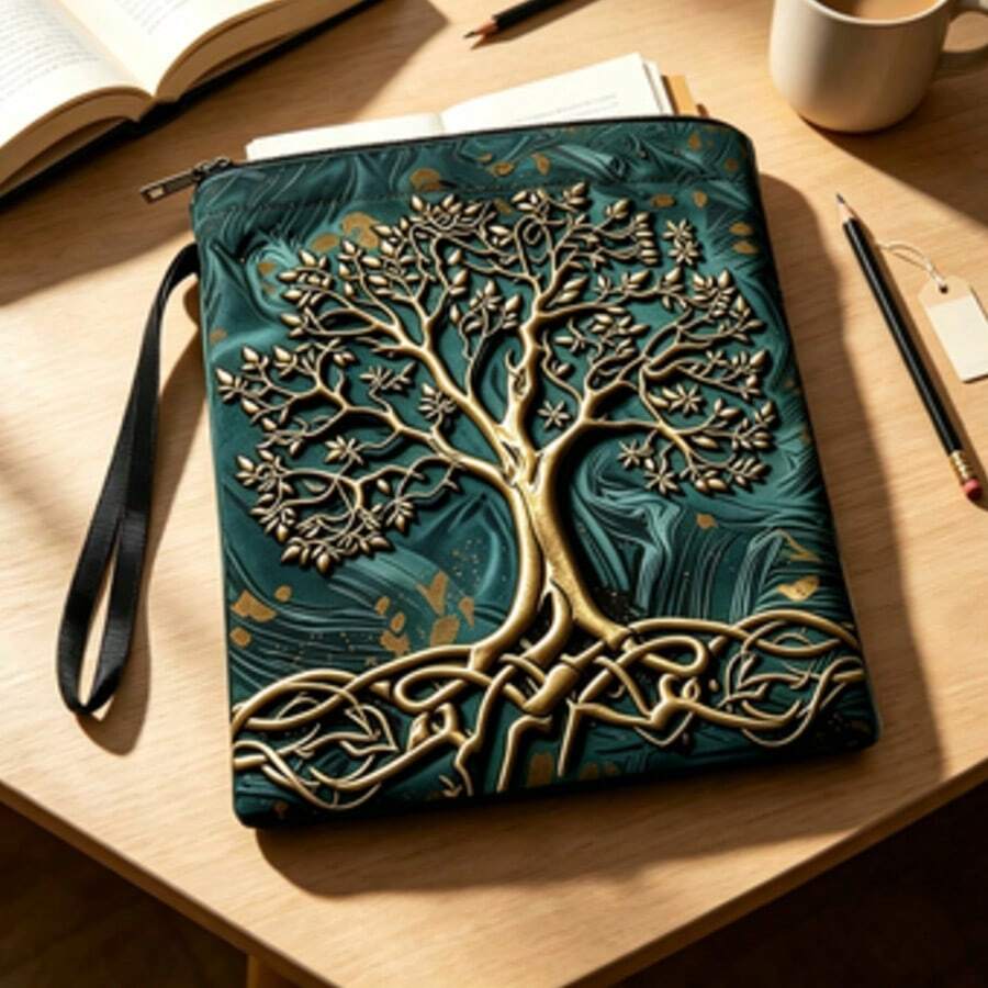 Celtic Tree Of Life Teal & Gold Print Backpack Bag - Portable Zipper Storage Bag With Wrist Strap - Single Piece - View 1