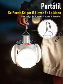 Bombilla de luz solar LED, lámpara de camping recargable por USB, foco portátil para exteriores, lámpara colgante multifunción con linterna - Blanco Frío - Ver 6