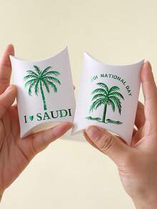 27pcs Green & White Gift Boxes With Arabic Calligraphy And Palm Leaf Patterns, Fashionable Gift Boxes, Saudi National Day Inspired Candy Bags, And Kraft Paper Packaging For Saudi National Celebrations And Events - View 6