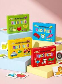 32 Piece Set Animal And Fruit Themed Educational Match Puzzle Flash Cards For Children, Cognitive Skills Development Toy, Suitable For 3-8 Year Olds - Multicolor - View 1