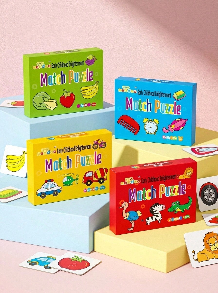 32 Piece Set Animal And Fruit Themed Educational Match Puzzle Flash Cards For Children, Cognitive Skills Development Toy, Suitable For 3-8 Year Olds - Multicolor - View 1