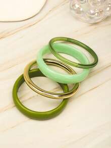 Set Gelang Bulat Hijau 4 Buah, Minimalis Vintage, Cocok untuk Pemakaian Sehari-hari Wanita, Liburan, dan Acara Pesta - Hijau - View 4