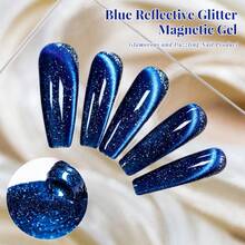 FOUR LILY10ml Blue Reflective Glitter Magnetic Gel Soak Off UV/LED Cat Eye Nail Art Varnish For Manicure - Multicolor - View 4
