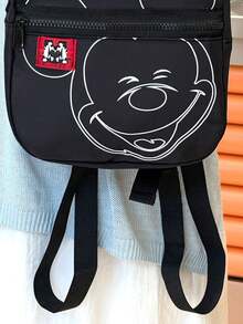 Disney 1pc Mickey Mouse Line Print Backpack, Black Nylon School Daypack With Square Tag, Multi-Pocket Casual Rucksack, Lightweight Bookbag, Suitable For Girls/Students/Teenagers/Young People/Fans, Ideal For Back To School/Daily Outings/Shopping! - Black Line Mouse Backpack - View 11
