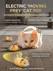 PETSIN 电动毛绒老鼠猫玩具,逼真仿毛皮老鼠猫咪互动自玩玩具,室内自动追逐狩猎宠物玩具,适合幼猫和成猫,有3种颜色可选 - 彩色 - 查看 3