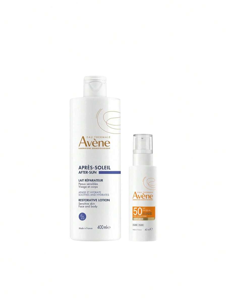Avene [مجموعة] لوشن ترميمي بعد التعرض للشمس 400 مل + سائل مضاد للشيخوخة SPF50 40 مل - شفاف - مشاهدة 1