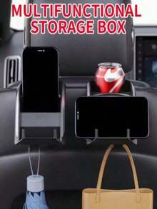 1 Universal Car Seat Rear Two In One Storage Box Hook, With Cup Holder ABS Storage Compartment And Multifunctional Hook, - A - View 3
