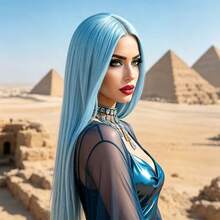Women' Long Sky Blue Straight Synthetic Wig Suitable For Cosplay, Anime Hair With Rose Net Cap - Heat Resistant High Density Wig For Parties, Music Festivals, Middle Part Wig For Skin Tones & Hair Types - Blue - View 5