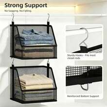 OrdoVault 1/2/3/4pcs Hanging Closet Organizer Storage Bags, Hanging Storage Device, Storage Basket, Foldable, Water-Repellent Mesh, Metal Hooks, Breathable And Weighable, Metal Hooks, Ideal Choice For Home Storage And Closet Organization - View 3