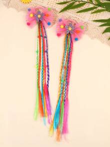2PCS Mesh Bow Elastic Ties Colorful Ponytail Hair Scrunchies, Sweet Hair Ties, Braided Hair Bands Dreadlocks1 Beads Random Color, Girls Gift Kids - Multicolor - View 4