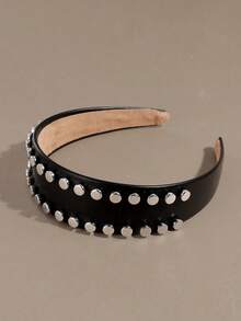 Ladies' Fashionable And High-End Large Rivet Leather Wide Edge High Skull Headband, Suitable For Daily Casual Wear, Versatile Hair Blocking - Black - View 5