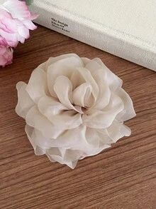 1件女款甜美優雅網紗花朵髮夾，適合日常佩戴與度假 - 杏色 - 查看 3
