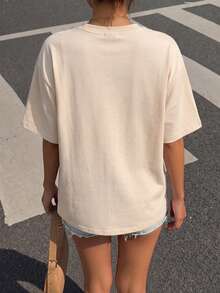 Cream Friends Oversized Short Sleeve Tee, Retro Color Frame Phoebe Monica Rachel Portrait Freak Out Slogan Print Loose Casual Top Summer - Apricot - View 4