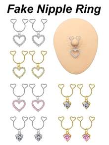 CIZME Heart-Shaped Faux Nipple Ring, No Piercing Required, Silicone Ring Pendant With Chain, Romantic Simulated Body Jewelry For Couples And Women - Multicolor - View 1