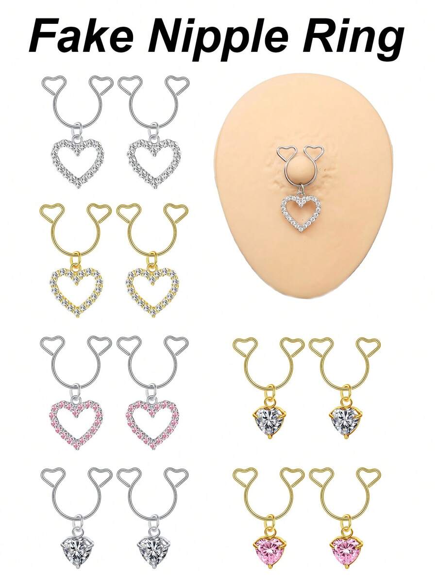 CIZME Heart-Shaped Faux Nipple Ring, No Piercing Required, Silicone Ring Pendant With Chain, Romantic Simulated Body Jewelry For Couples And Women - Multicolor - View 1