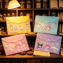 4入組 Sanrio Kuromi、Cinnamoroll、Pompompurin、My Melody 耐用文件收納袋，按扣封口設計，加厚塑膠材質，適合辦公室、學校、居家與收納，桌面文件儲存，便攜外觀，安全按扣 - 彩色 - 查看 5